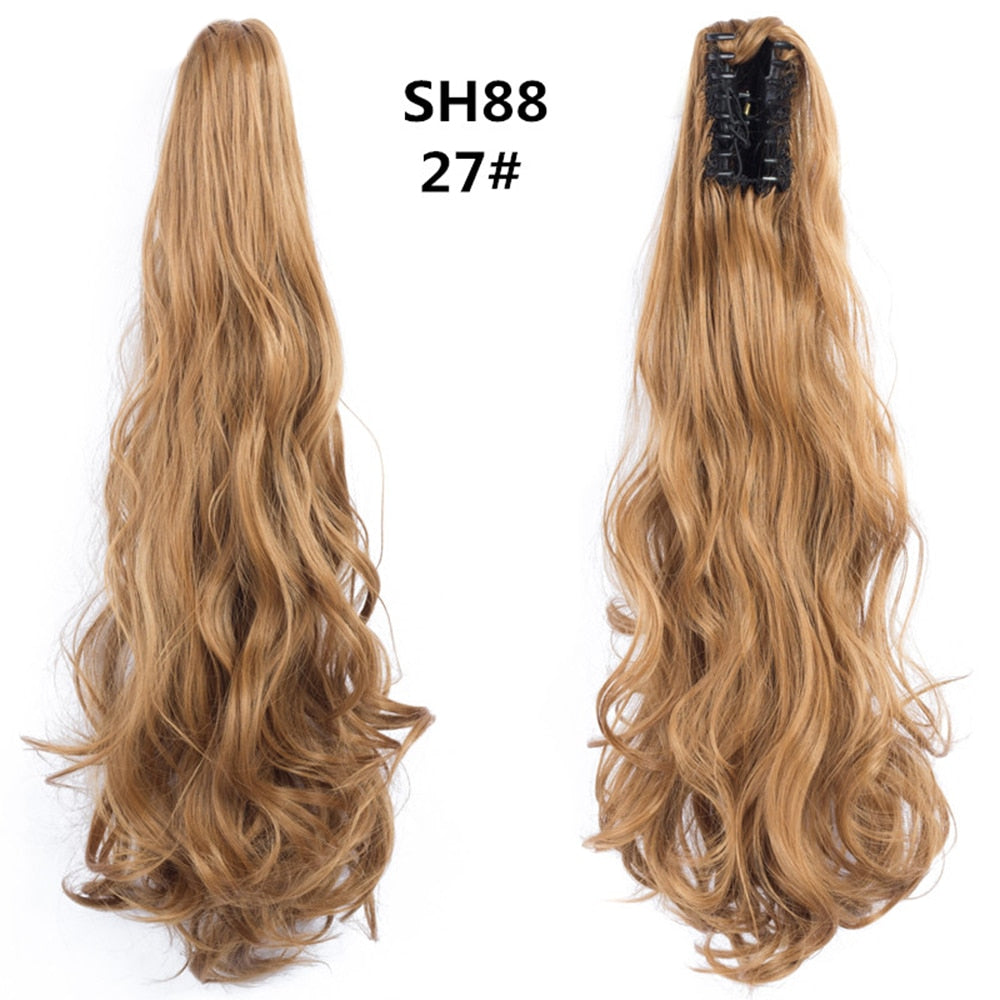 20Inch Short Curly Wavy Ponytail Hair Extensions Synthetic Claw On Hairpieces For Women Brown Black Color