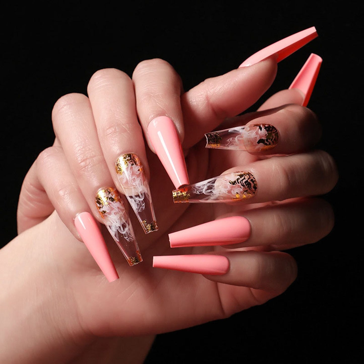 24/30Pcs Pink Leopard Designs False Nails French Long Coffin Fake Nail Artificial Full Cover Nail Art Tips Press on Nail