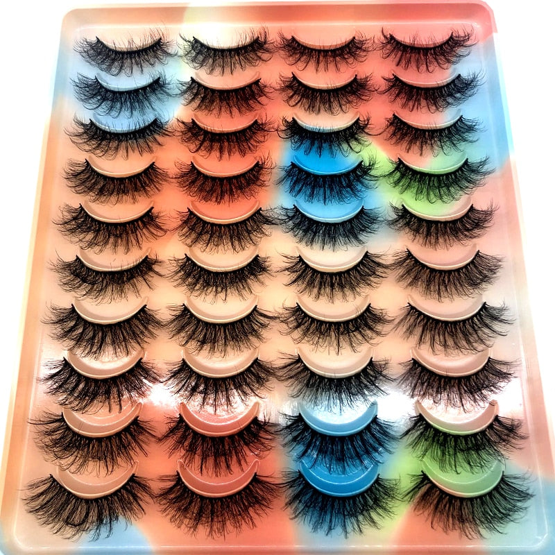 20 pairs long Natural Mink False Eyelashes Cross Dense Handmade Cotton Stalk Eye Lashes Mink Fake Eyelashes