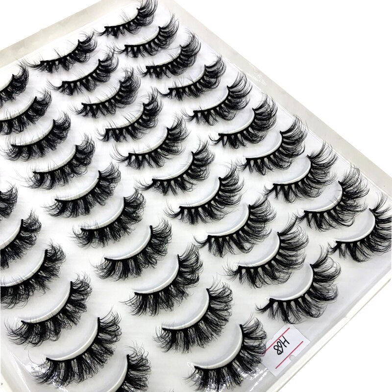 20 pairs long Natural Mink False Eyelashes Cross Dense Handmade Cotton Stalk Eye Lashes Mink Fake Eyelashes
