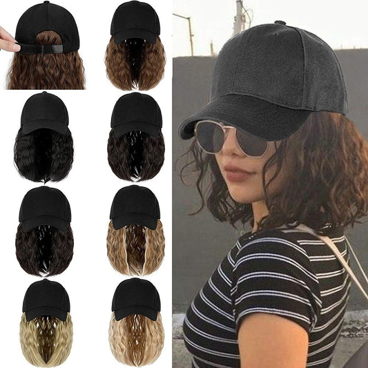 Baseball Cap Short Wig Curly Synthetic Hair Wig Natural Black Knit Hat Wigs Naturally Adjustable