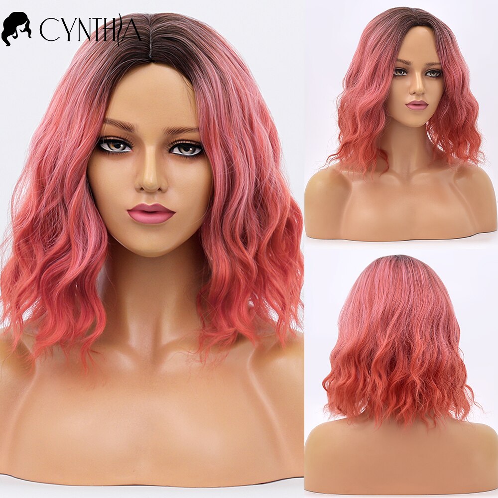 Purple Ombre Short Bob Body Wave Synthetic Wigs For Women Cosplay Wig With Bangs White Synthet Natural Hair Lolita Pelucas