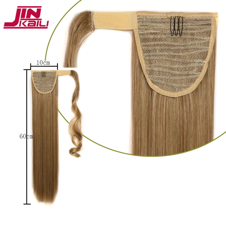 Synthetic Long Straight Wrap Around Clip In Ponytail Hair Extension Heat Resistant Hair Wig