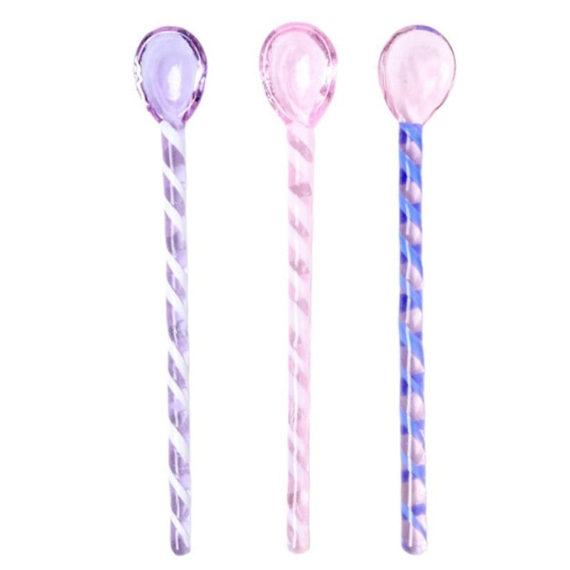3Pcs Glass Spoons Coffee Spoon Long Handle Dessert Color Glass Teaspoons Clear Petite Teaspoons Coffee Mixing Tea Stirrer