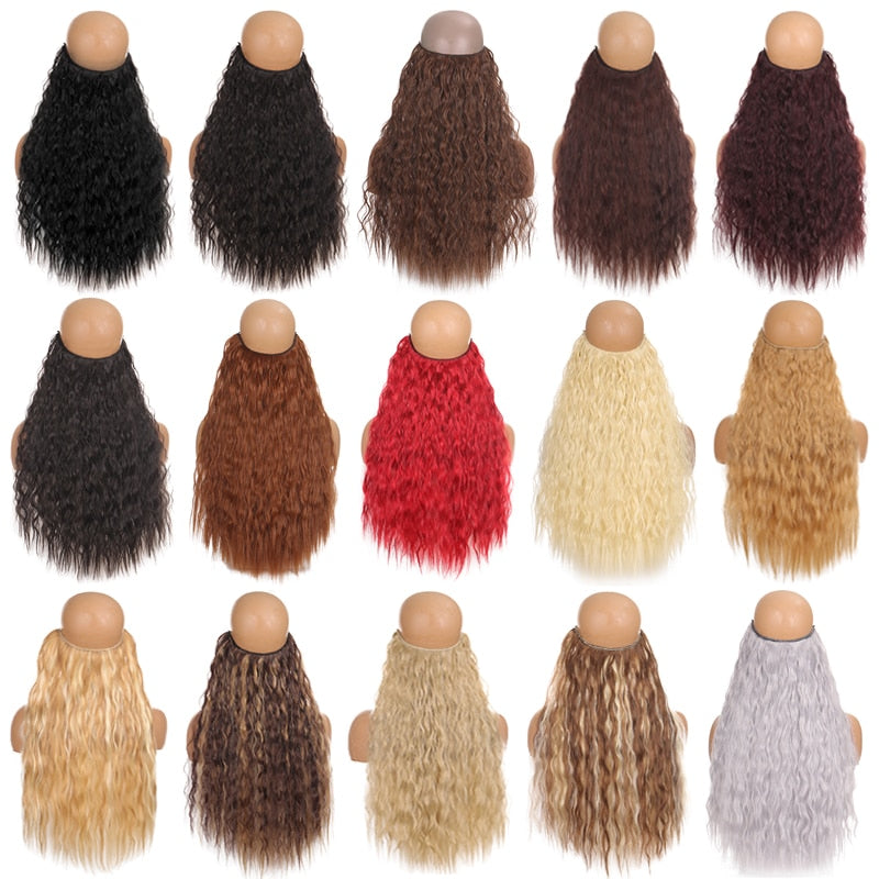 Synthetic 24inch Invisible Hair Wire Without No Clip Hair Extension Fishing Line Wig Wavy Hair Female False Hair Piece