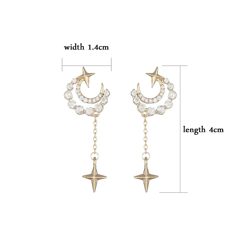 Aale Shine Exquisite Zirconia Moon Earring for Women AAA Zircon CZ Tassel Stud Earring Wedding Jewelry Pendant