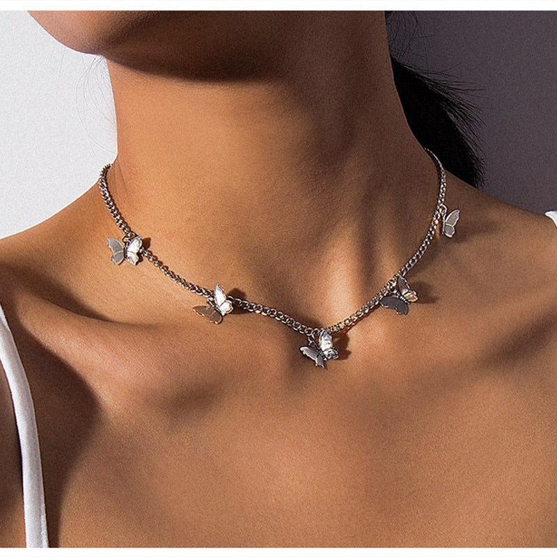 Cute Star Butterfly Choker Necklace For Women Gold Color Neck Statement Collar Chains Chocker Shining Choker Jewelry