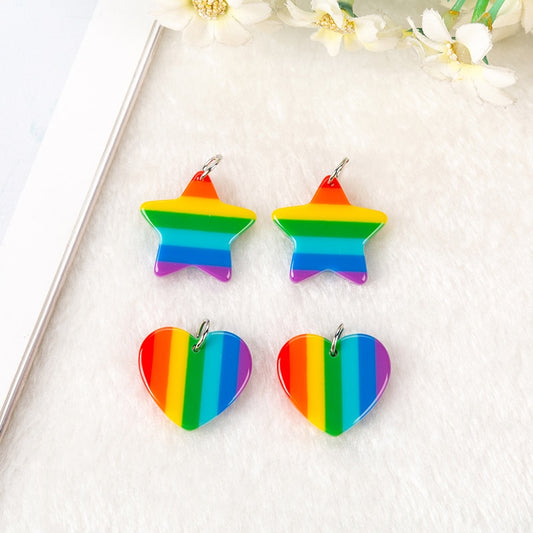 10pcs DIY earring charms Flatback resin LGBTQ rainbow heart and star For Necklace Keychain Pendant DIY Making Accessories
