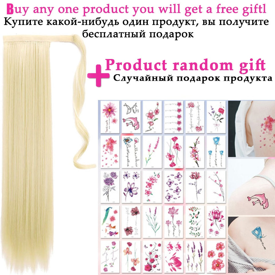 Synthetic Long Straight Wrap Around Clip In Ponytail Hair Extension Heat Resistant Hair Wig