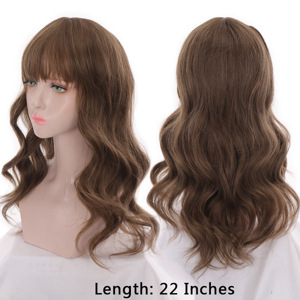 Synthetic Wigs For Women Daily Cosplay Long Water Wave  Lolita Wig With Bangs Cold Brown Heat Resistant Hair Bob Wig