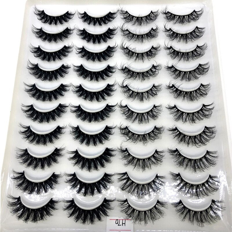 20 pairs long Natural Mink False Eyelashes Cross Dense Handmade Cotton Stalk Eye Lashes Mink Fake Eyelashes