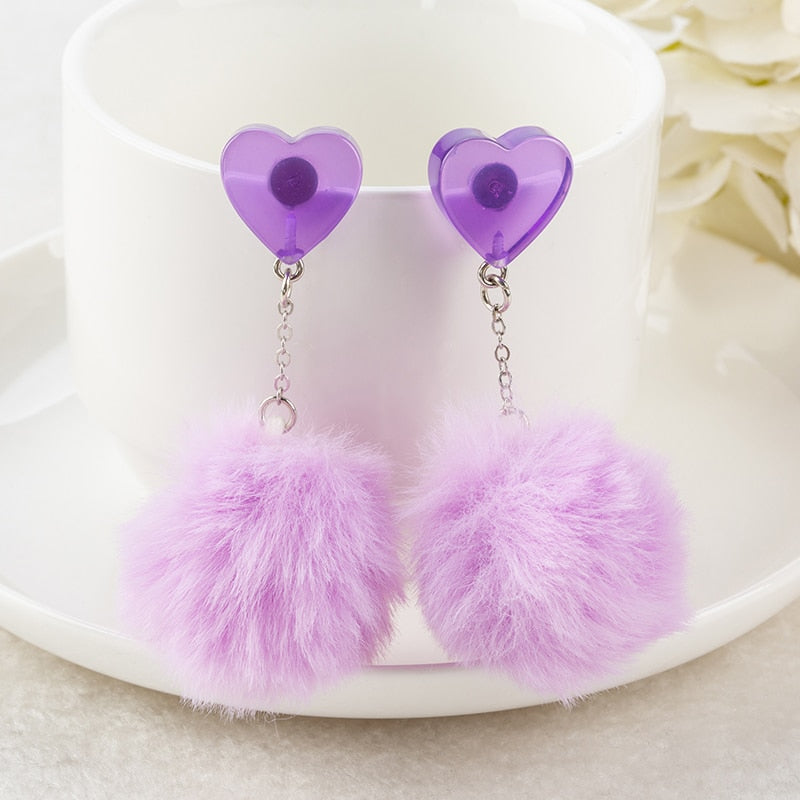 1Pair Cute Stud Earring Multicolours Resin Heart Candy Wth Puffer Ball Charms Jewelry