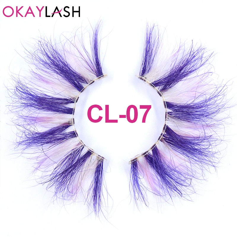 25mm Long Purple and Pink Color Real Mink Cosmetic Fake Colored Eyelash Party Cosplay Halloween Makeup Strip Eye lashes