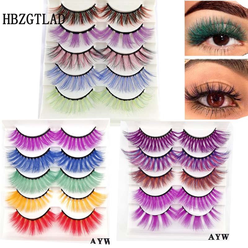 5 Pairs 8-25mm 3d Mink Colorful Dramatic fake Lashes Wispy Natural long Mink Lashes False Eyelashes