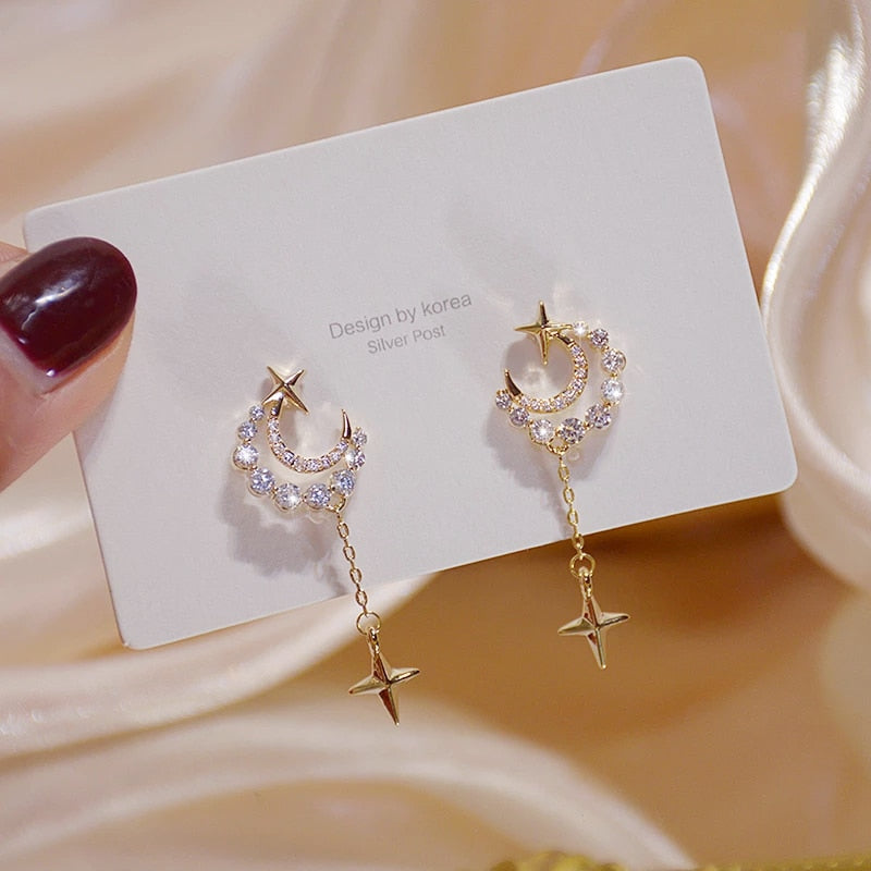 Aale Shine Exquisite Zirconia Moon Earring for Women AAA Zircon CZ Tassel Stud Earring Wedding Jewelry Pendant