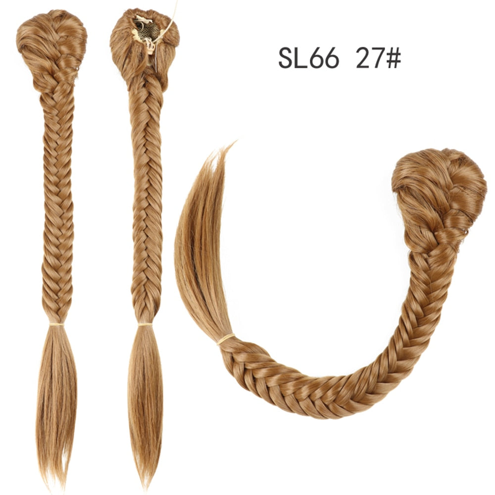 Synthetic Heat Resistant Braided Fishtail Fishbone Drawstring Ponytail Hairpiece Blonde Hair Extensions For Woman