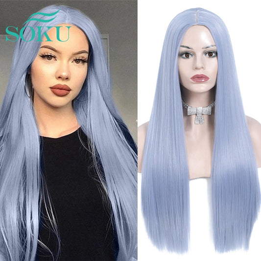Blue Wig Long Straight Synthetic Wigs 28 Inch Colorful Party Cosplay Lolita Wig For Women Heat Resistant Fiber