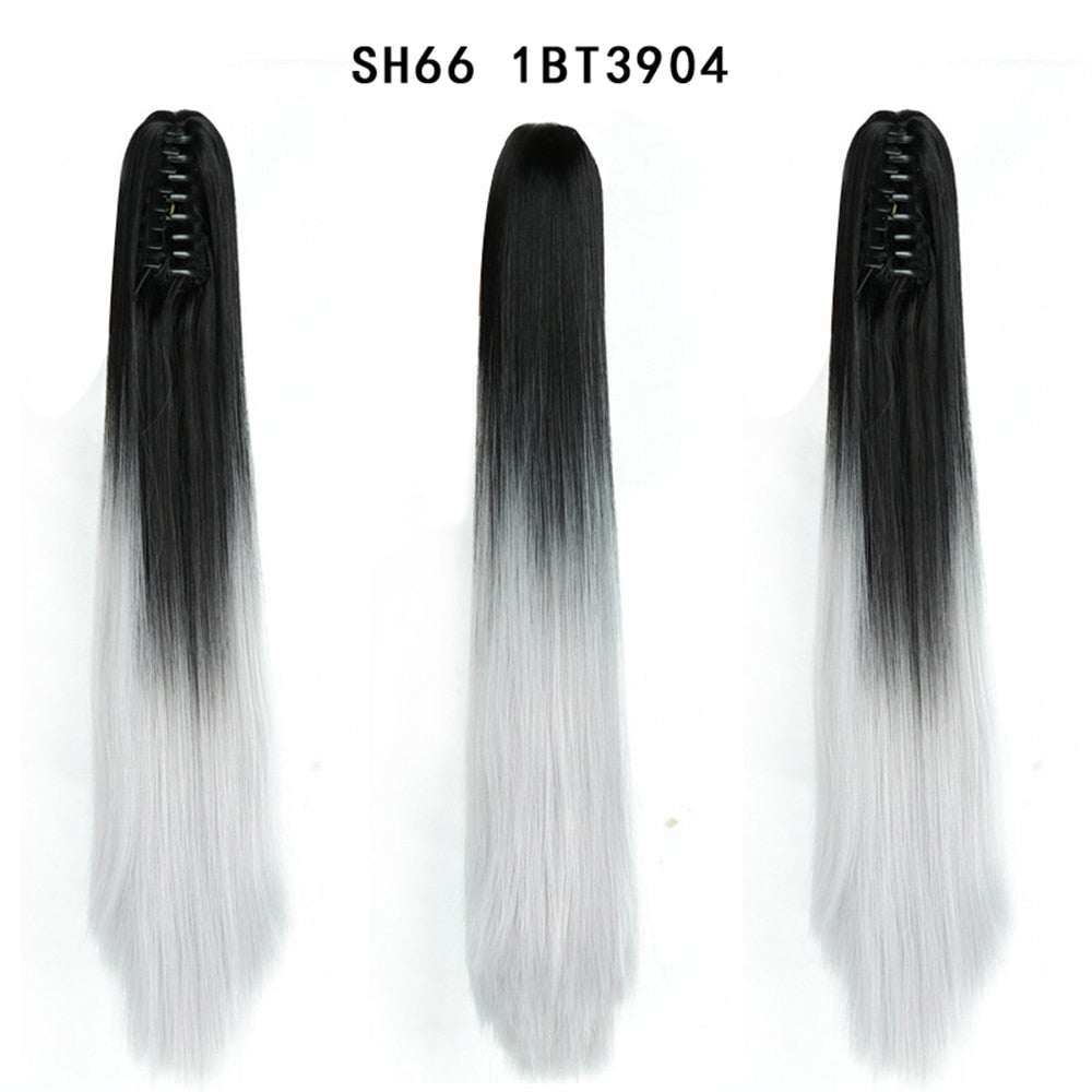 20Inch Short Curly Wavy Ponytail Hair Extensions Synthetic Claw On Hairpieces For Women Brown Black Color