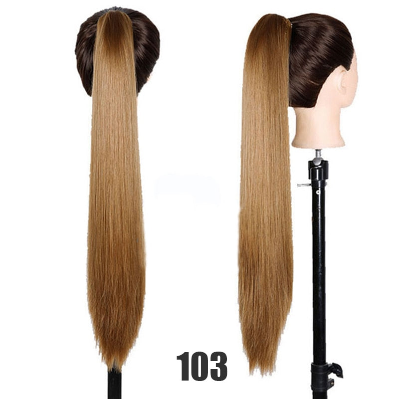 Synthetic 24inch Claw Clip Ponytail Extension Wavy Ponytail Long Straight Hair Ponytail Extension Clip Type Woman Wig