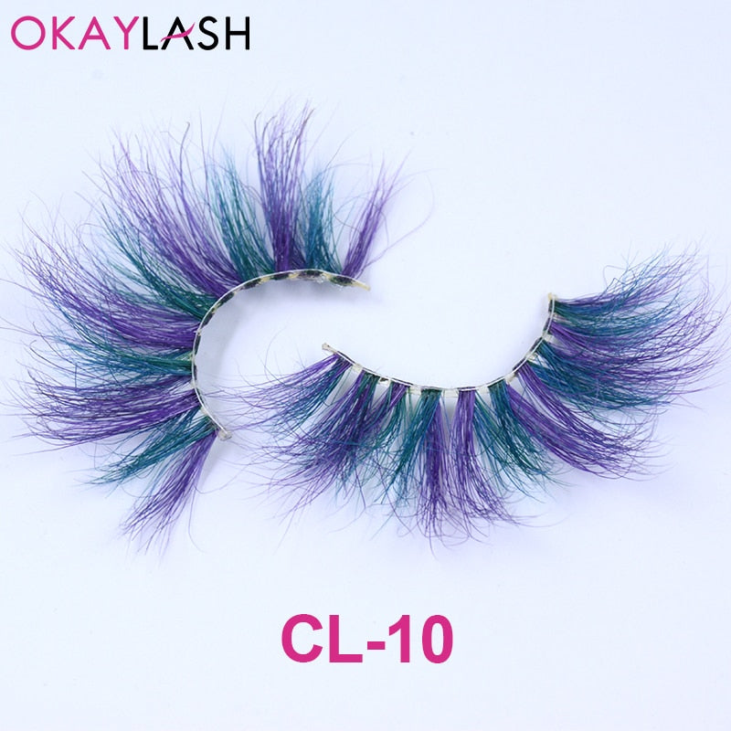 1pair/box real mink color 25mm long siberian eyelashes costume fancy ball dramatic unique colored red blue fake lashes