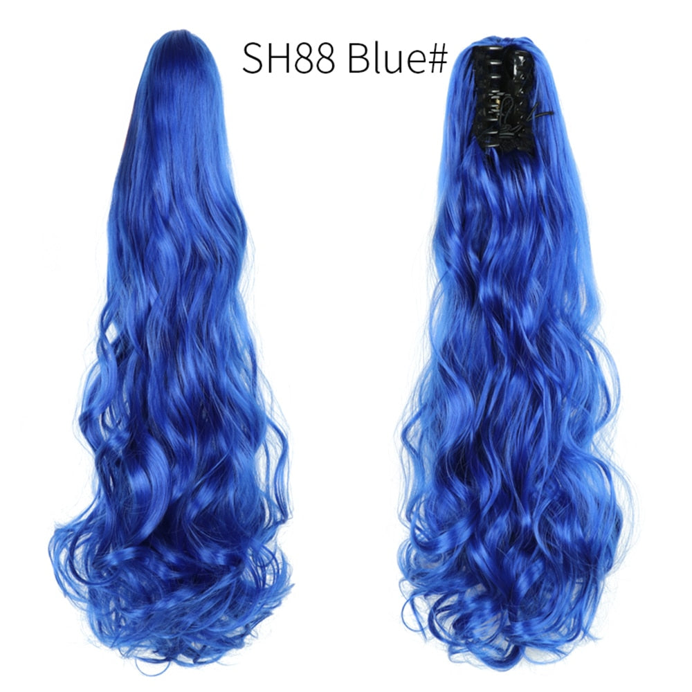 20Inch Short Curly Wavy Ponytail Hair Extensions Synthetic Claw On Hairpieces For Women Brown Black Color