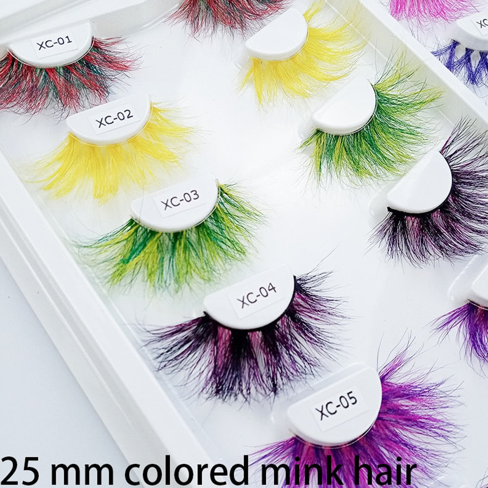 Colored Mink Eyelashes 25mm Lashes Fluffy Messy 3D False Eyelashes Dramatic Long Natural Mink fake Lashes