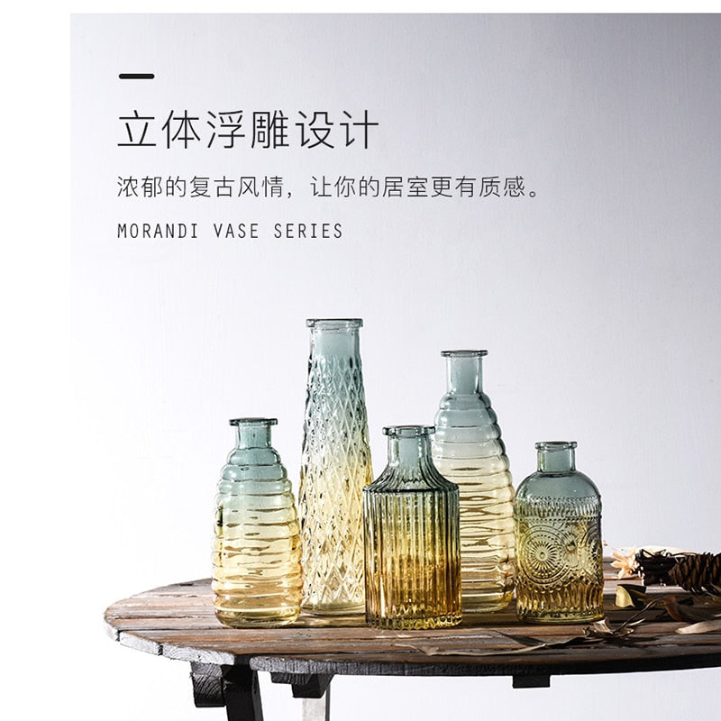 European Hipster Embossed Transparent Glass Vase Living Room Flower Home Decoration Vases For Homes Flowers Wedding Decoration