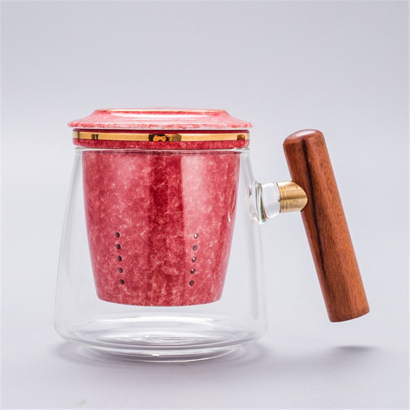 Heat Resistant Glass Teacup with Ceramic Filter and Cover Office Tea Strainer Cup Couple Simple Water Mug Drinkware
