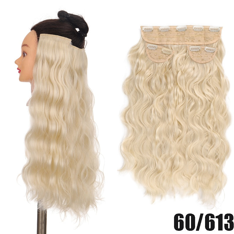 Synthetic Long Curly Hair 20 Inches High Temperature Fiber Extension Hairpin Black Brown Wave Wig 3 Pieces/set Women