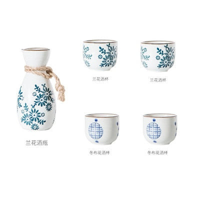 1 Set Vintage Japanese Sake 1 Pot 4 Cups Set Flagon Liquor Spirits Cups Ceramic Sake Wine Set Winebowl Small Ceramic Wine Glass