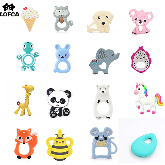 1pc Baby Teethers Cartoon Animal Teething Toy elephant Silicone Unicorn Pendant Raccoon Necklace Accessories