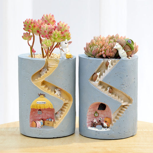 Animal Resin Flower Pot Succulents Planter Water Planting Container Rabbit Hedgehog Decorative Pot