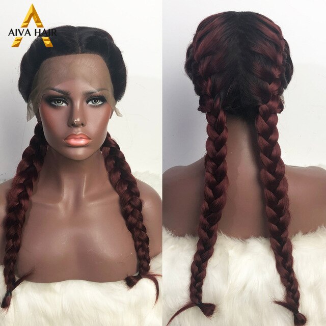 Heat Resistant Synthetic Box Braid Wig Ombre Orange Blonde Synthetic Lace Front Wig Cosplay Braided Wigs