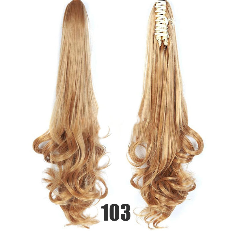 Synthetic 24inch Claw Clip Ponytail Extension Wavy Ponytail Long Straight Hair Ponytail Extension Clip Type Woman Wig