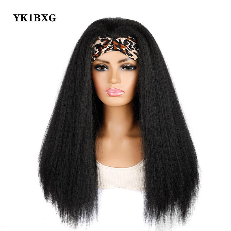 Headband Wig Synthetic Yaki Straight Hair Wigs With Hairband Natural Kinky Straight Wig Daily Use