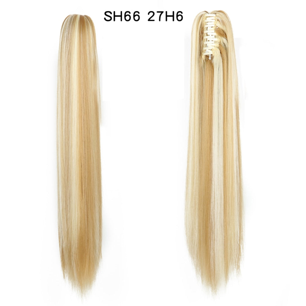 20Inch Short Curly Wavy Ponytail Hair Extensions Synthetic Claw On Hairpieces For Women Brown Black Color