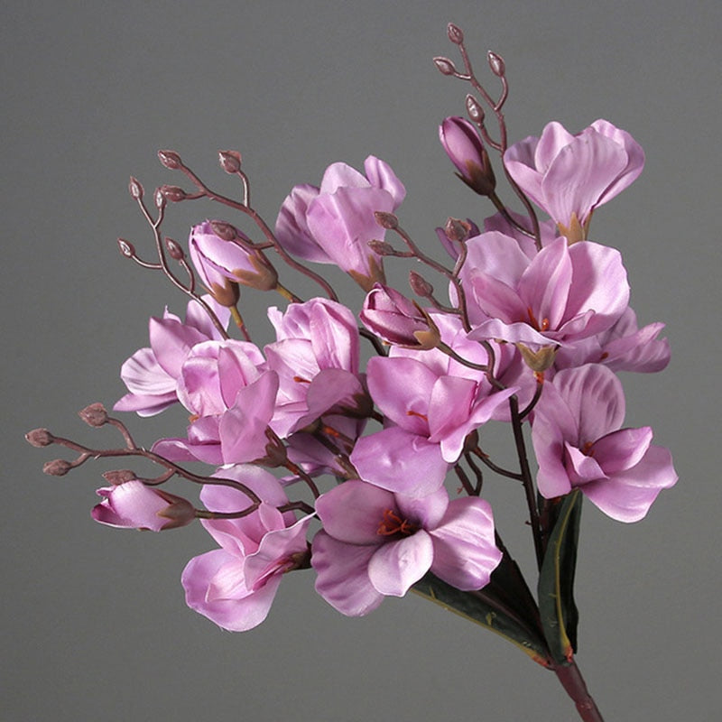 5 Forks 20 Heads Artificial Silk Flower Bouquet Simulation Magnolia Plant for Home Living Room Decoration Wedding Fake Flowers