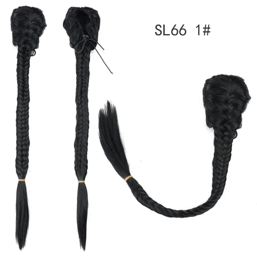 Synthetic Heat Resistant Braided Fishtail Fishbone Drawstring Ponytail Hairpiece Blonde Hair Extensions For Woman