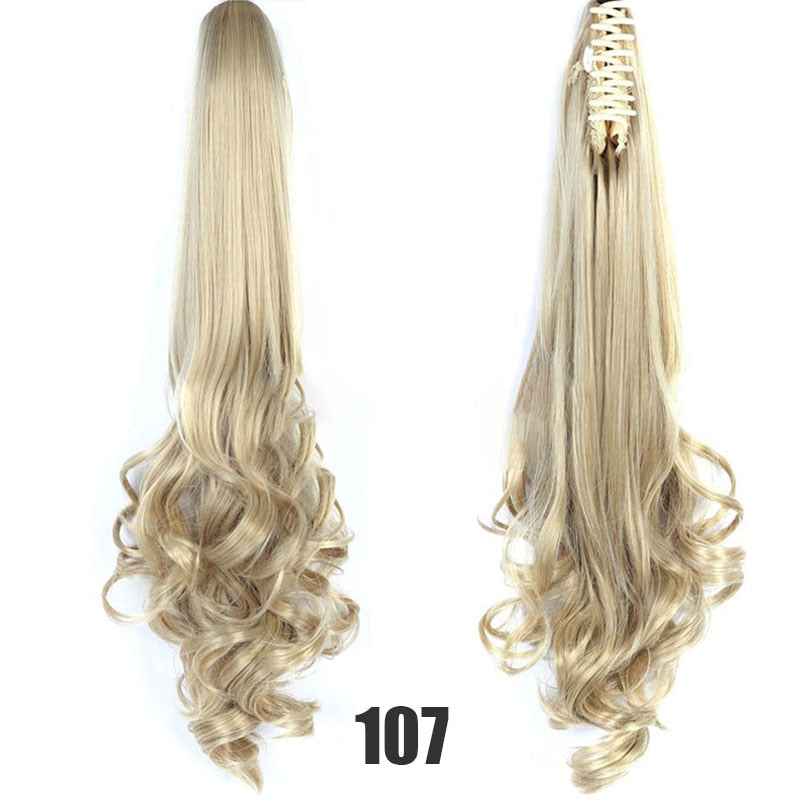 Synthetic 24inch Claw Clip Ponytail Extension Wavy Ponytail Long Straight Hair Ponytail Extension Clip Type Woman Wig