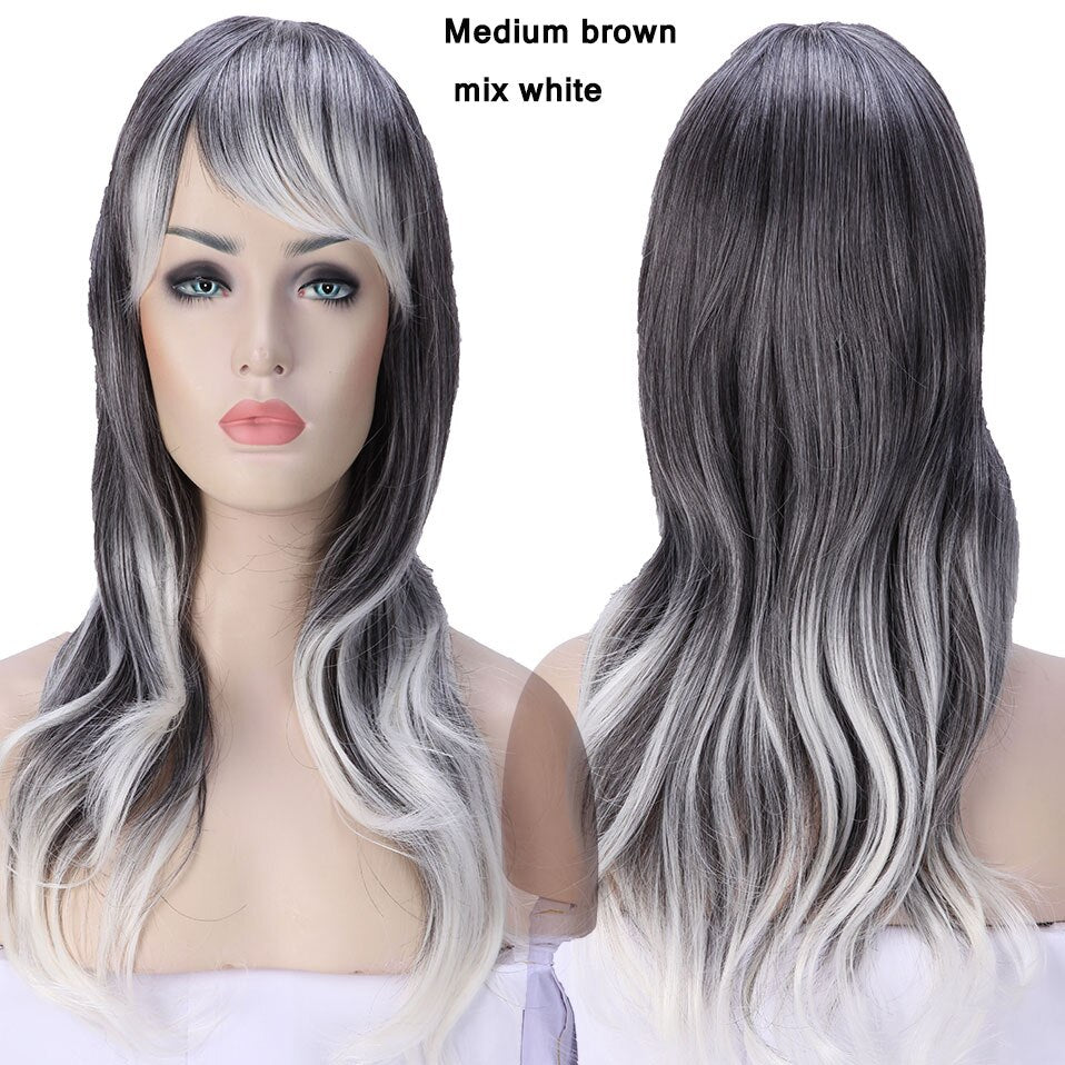 S-noilite Synthetic 28colors 22inch Loose Wave Wigs Halloween Cosplay Wig Blue Red Pink Grey Purple Hair Cosplay