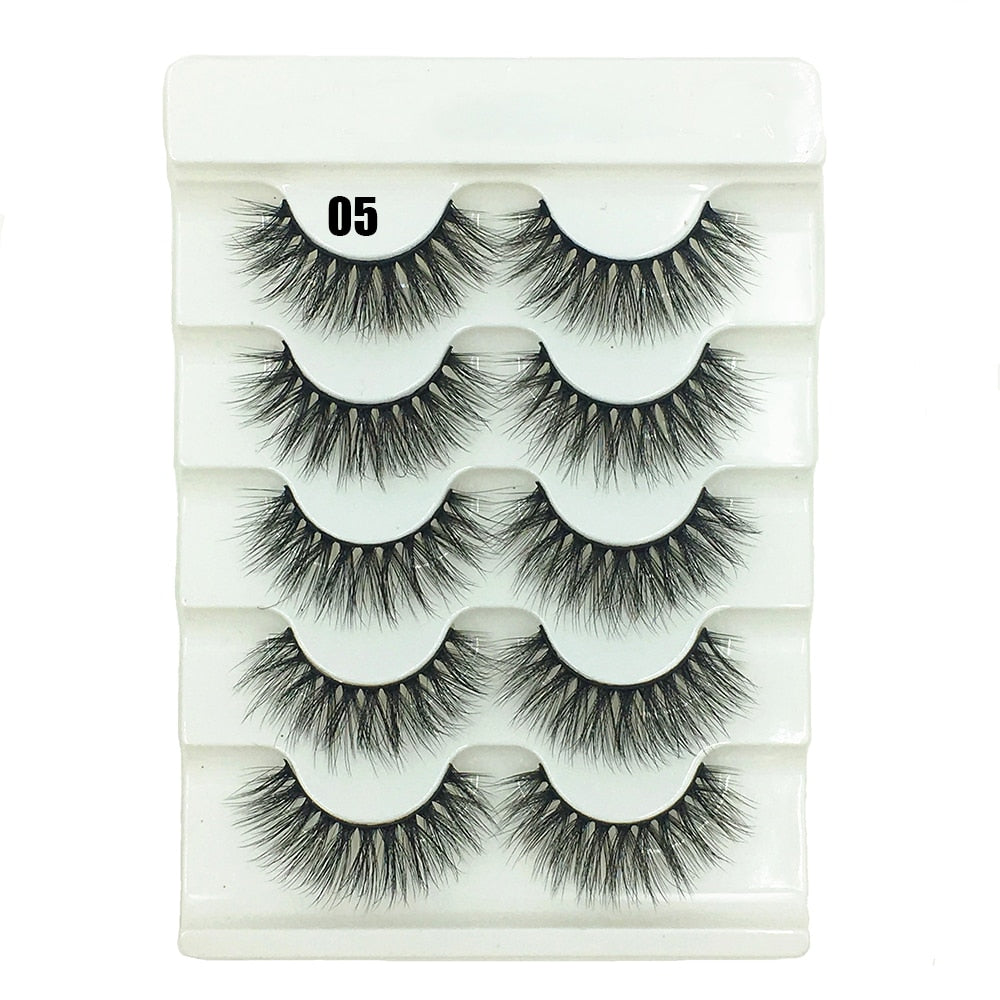 5 Pairs 3D Faux Mink Hair False Eyelashes Wispies Fluffies Drama Natural Long Soft Handmade Cruelty-free Black Lashes