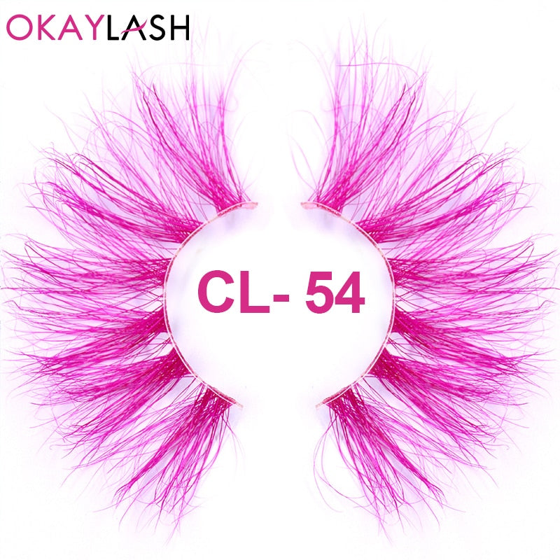 25mm Long Purple and Pink Color Real Mink Cosmetic Fake Colored Eyelash Party Cosplay Halloween Makeup Strip Eye lashes