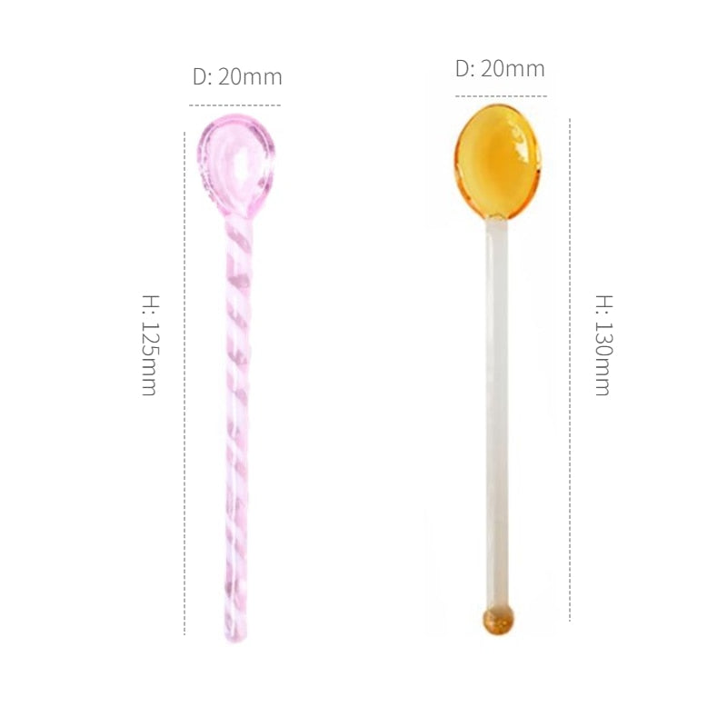 3Pcs Glass Spoons Coffee Spoon Long Handle Dessert Color Glass Teaspoons Clear Petite Teaspoons Coffee Mixing Tea Stirrer