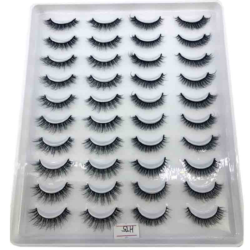 20 pairs long Natural Mink False Eyelashes Cross Dense Handmade Cotton Stalk Eye Lashes Mink Fake Eyelashes