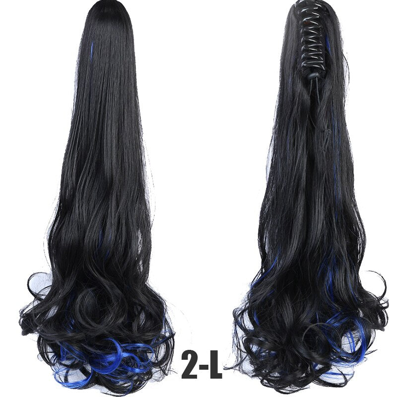 Synthetic 24inch Claw Clip Ponytail Extension Wavy Ponytail Long Straight Hair Ponytail Extension Clip Type Woman Wig
