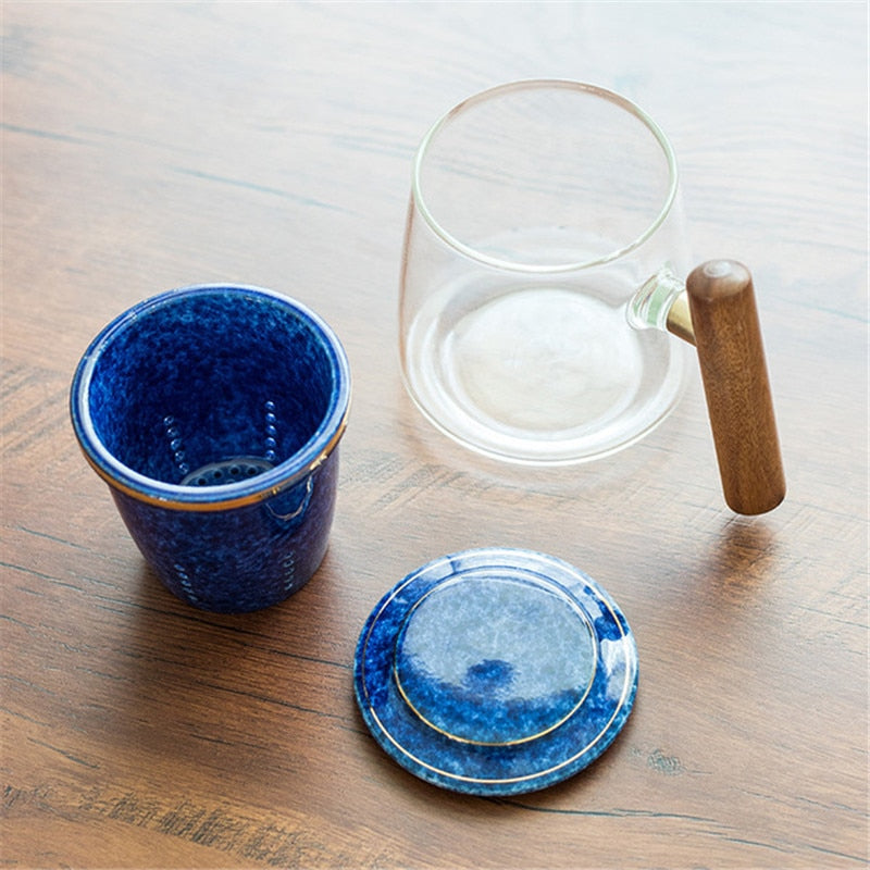 Heat Resistant Glass Teacup with Ceramic Filter and Cover Office Tea Strainer Cup Couple Simple Water Mug Drinkware