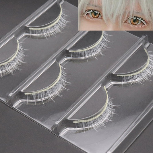 3 pair White Eyelashes Makeup Natural Long Eyelashes Extension Cross Strip False Eye Lashes