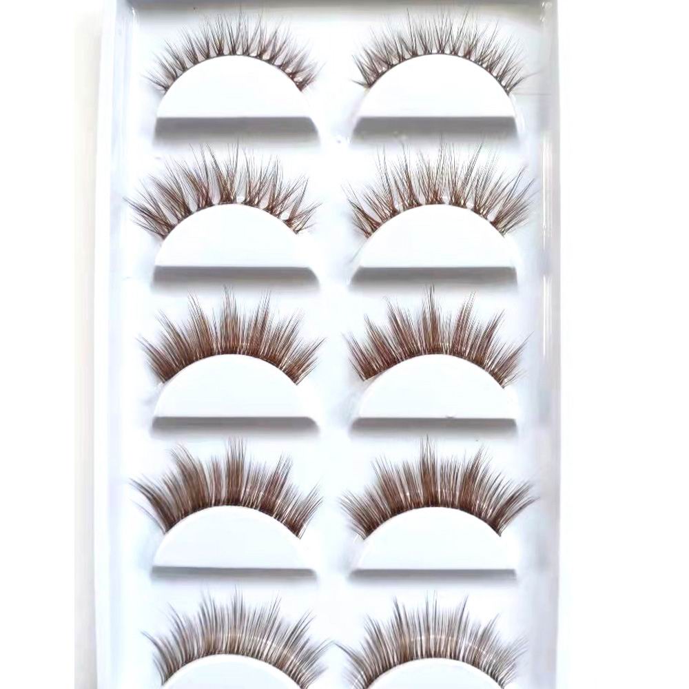 5 Pairs Brown 3D Mink Lashes Natural short Full Strip Lashes Transparent terrier Short Mink Lashes Style False Eyelashes