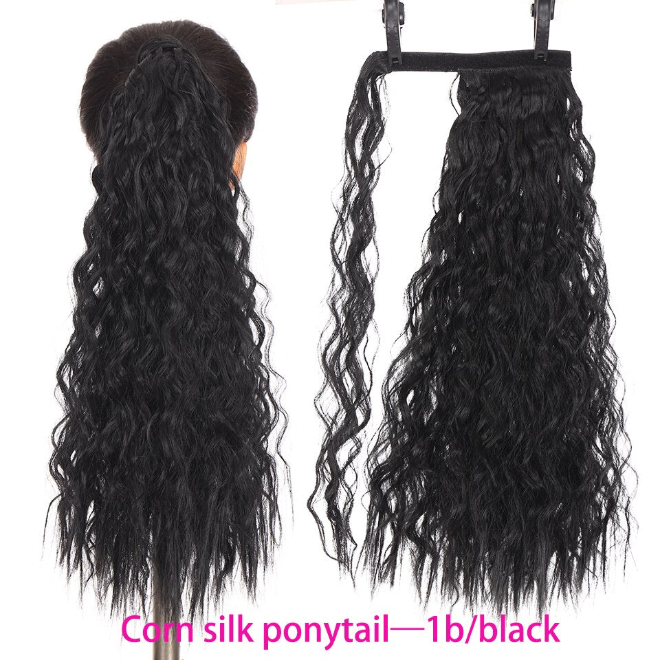 Synthetic Long Straight Wrap Around Clip In Ponytail Hair Extension Heat Resistant Hair Wig