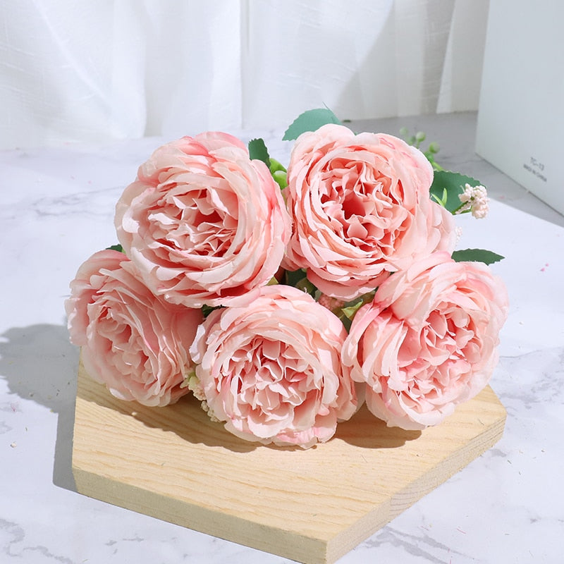 Beautiful Rose Peony Artificial Silk Flowers Small White Bouquet Home Party Winter Wedding Decoration Fake Flowers